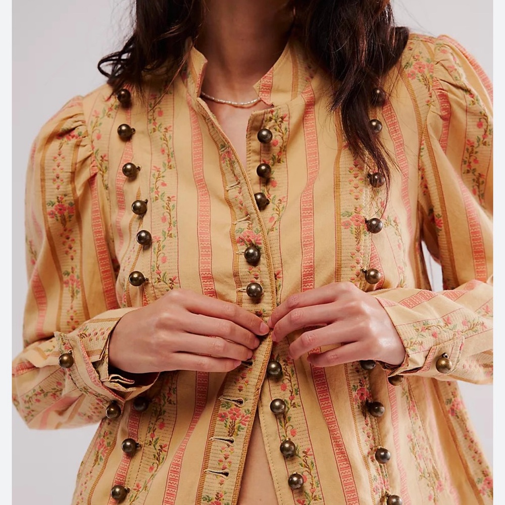 Vintage Style Floral Striped Blouse